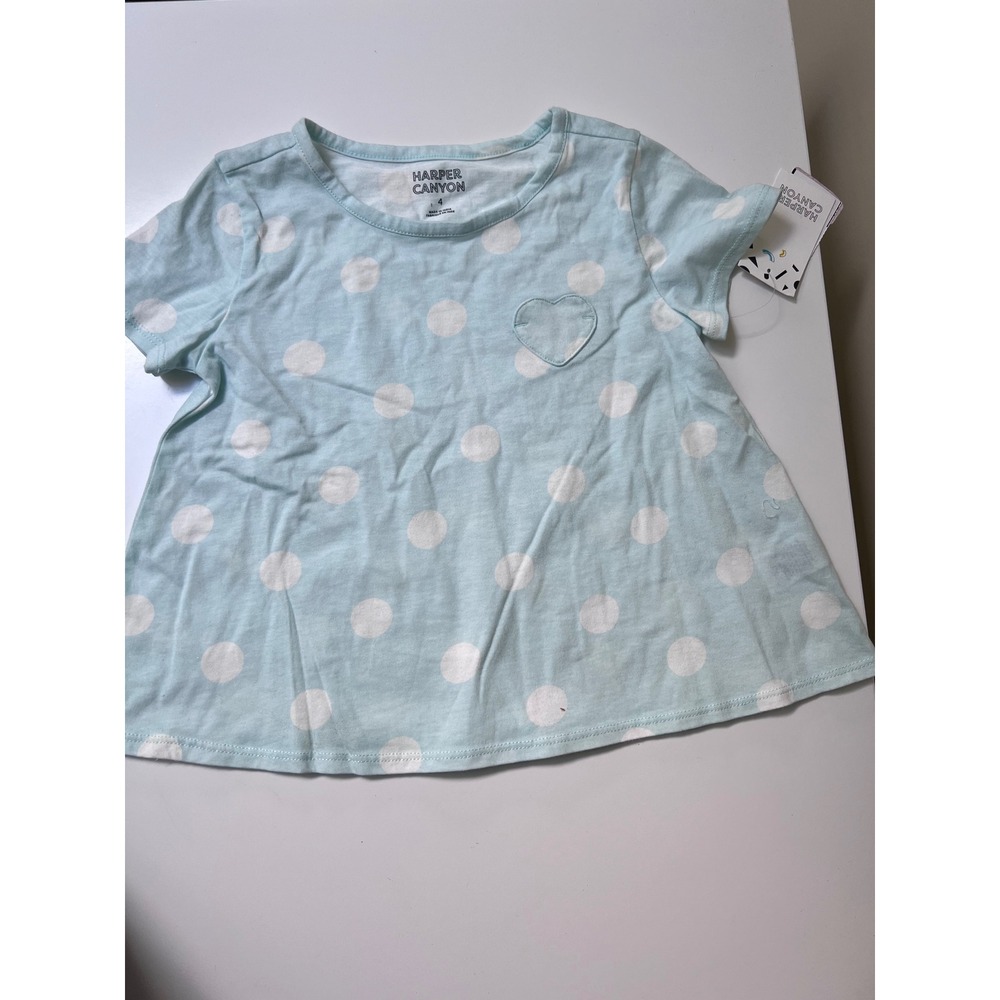 Harper Canyon Girls Light Blue Polka Dot Heart T-Shirt Size 4 NWT